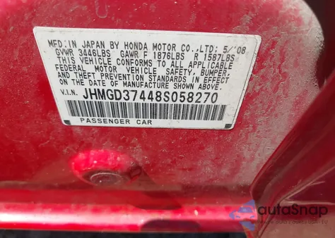 2008 Honda Fit z USA, uszkodzony, nr VIN JHMGD37448S058270